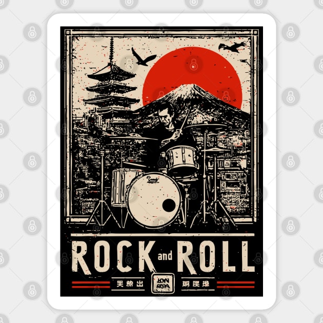 Rock and Roll Drummer | Vintage Music Legacy Art Magnet by TuncGK